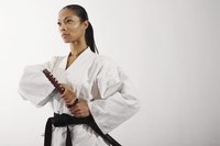 The katana is worn at the waist for accessibility.