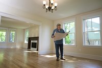 Contractor looking at blue print