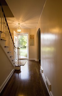 An above stairs shelf can be used for storage or display.