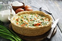 A quiche rich in vitamin B-12 ingredients including salmon, eggs, milk and cheese.