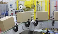 Factory line with cardboard boxes
