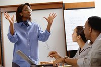 Businesswoman giving leadership training lecture.