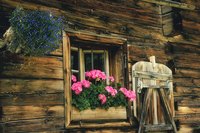 Accent your log-clad home with colorful flowers to enhance the nature-inspired exterior.