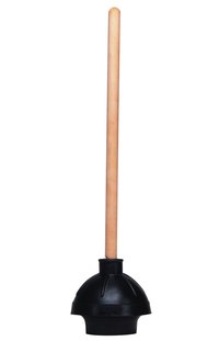 A plunger helps eliminate clogs in the toilet's drainpipe.