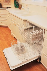 Cleaning the area under the screen helps the GE dishwasher work efficiently.