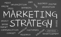Marketing Strategy and related words on chalkboard.