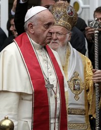 Use red and gold fabric markers to recreate the papal cross.