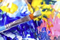 Apply paint to plaster of Paris using different sized paintbrushes.