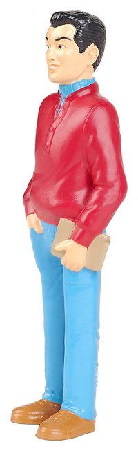 Touch up the features of a shiny figurine with acrylic paint.