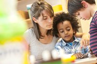 Child care worker with young children.