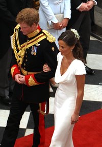 Prince Harry accompanies Pippa Middleton at the Royal Wedding.