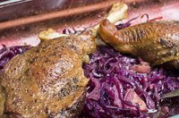 Colorful red cabbage helps make the plate look bright and festive.
