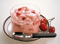 Canned, jarred or fresh chopped cherries turn vanilla pudding pink.