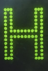 An LED sign is composed of many individual LED bulbs.