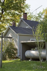 Propane tanks are located outside the home, with gas flowing to appliances via pipes.