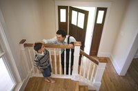A short staircase leads to the upper level of a split-level.