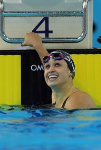 Swimming star Katie Hoff wears Speedo swimsuits.