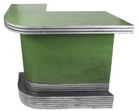 Metal edging is commonly found on laminate countertops but can be installed on plywood surfaces as well.