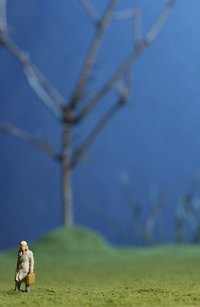 Shaping hills adds depth to a shoebox diorama.