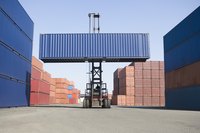 Cargo being moved at shipping port.