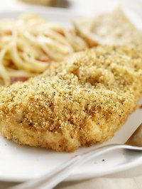 Breadcrumbs form a crispy coating.