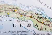 Close-up of Cuba on map