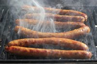 Close-up of sausages being smoked