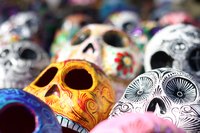 Close up of day of the dead skulls