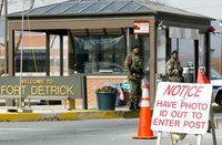 Guards at the main gate of an Army base will turn away visitors without proper identification.