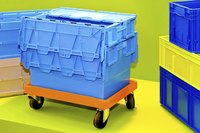 Plastic container box on wheels.