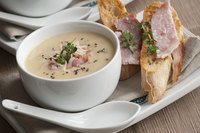 Bowl of ham and potato soup