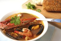 Close-up bowl of cioppino soup
