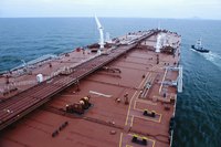 An oil tanker is at sea.