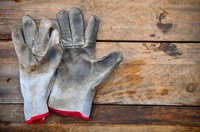 Gardening gloves on a wood deck
