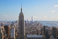 Empire State Building overlooking the Manhattan skyline.