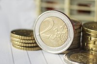 Close up of euro coins on counter