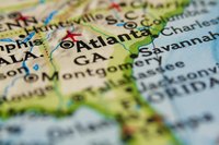 Close-up of Georgia on a United States' map.