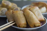 Close-up of fried lumpia.