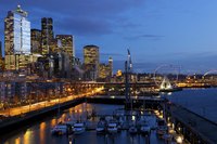 Seattle's Bell Harbor Marina near Pier 66 at night