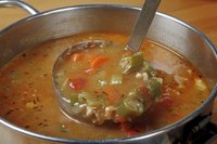 A medley of carrots, onions, okra, corn and red peppers flavor gumbo.