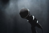 A microphone on a stage.