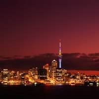 The capital, Auckland, shines at night.