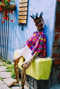 Skull images are common decorations on Dia de los Muertos altars.