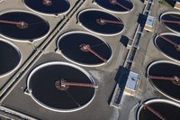 Looking down on a water treatment plant.