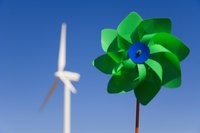 Handheld windmills teach children about wind generated power.