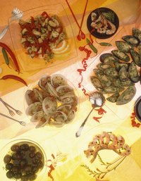 A tapas party has numerous small plates.