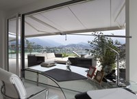 Patio awnings are often made of acrylic fabric thanks to its UV and moisture-resistant qualities.