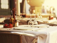 Close-up of beautifully lit restaurant table