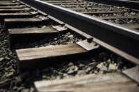 Close-up of train tracks.