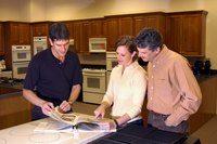 The top of the cabinets can be made of wood or laminate.